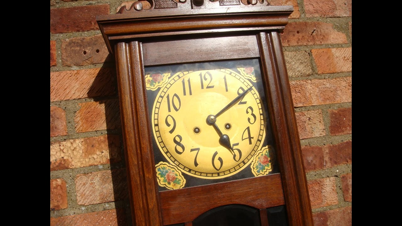 Vintage Old  Antique   Strike wall Clock   & Key Pendulum  See Video