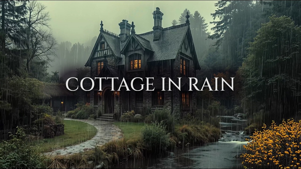Rain Falling Around a Quiet Forest Cottage | Dark Academia Instrumental