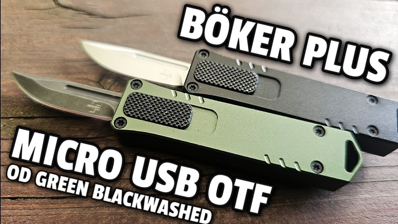 🇩🇪 BÖKER PLUS MICRO USB OTF OD Green Blackwashed / Söldner Messerladen out of the front knife review