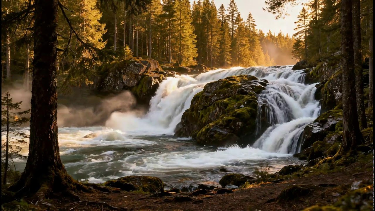 LIVE: Majestic Forest Waterfall | Relax, Sleep, Study | White Noise Room 4K