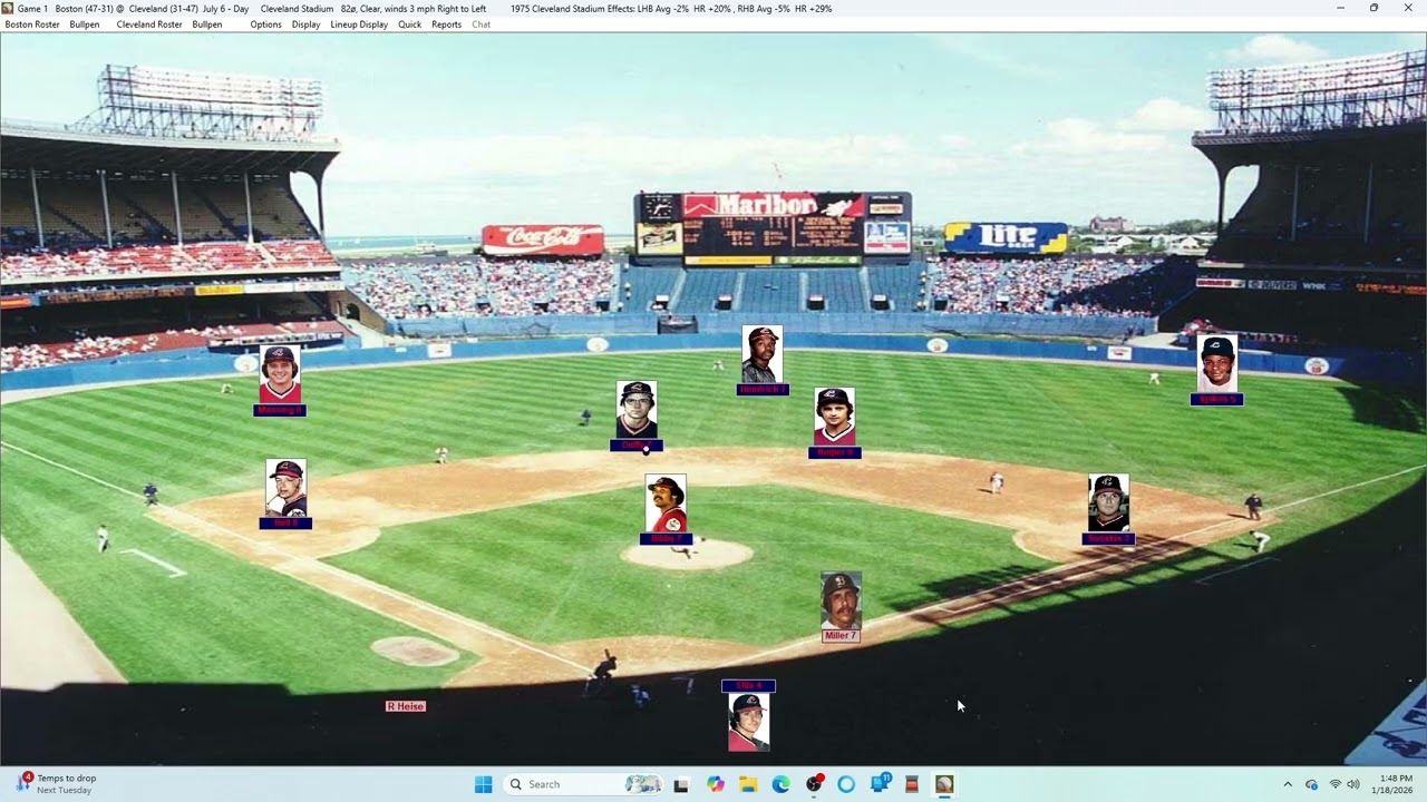 action PC Baseball 7-6-75 Game 1 DH Boston at Cleveland