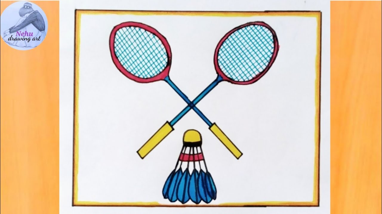 Badminton 🏸🏸 & Shuttlecock racket drawing|| Very easy badminton racket drawing for beginners