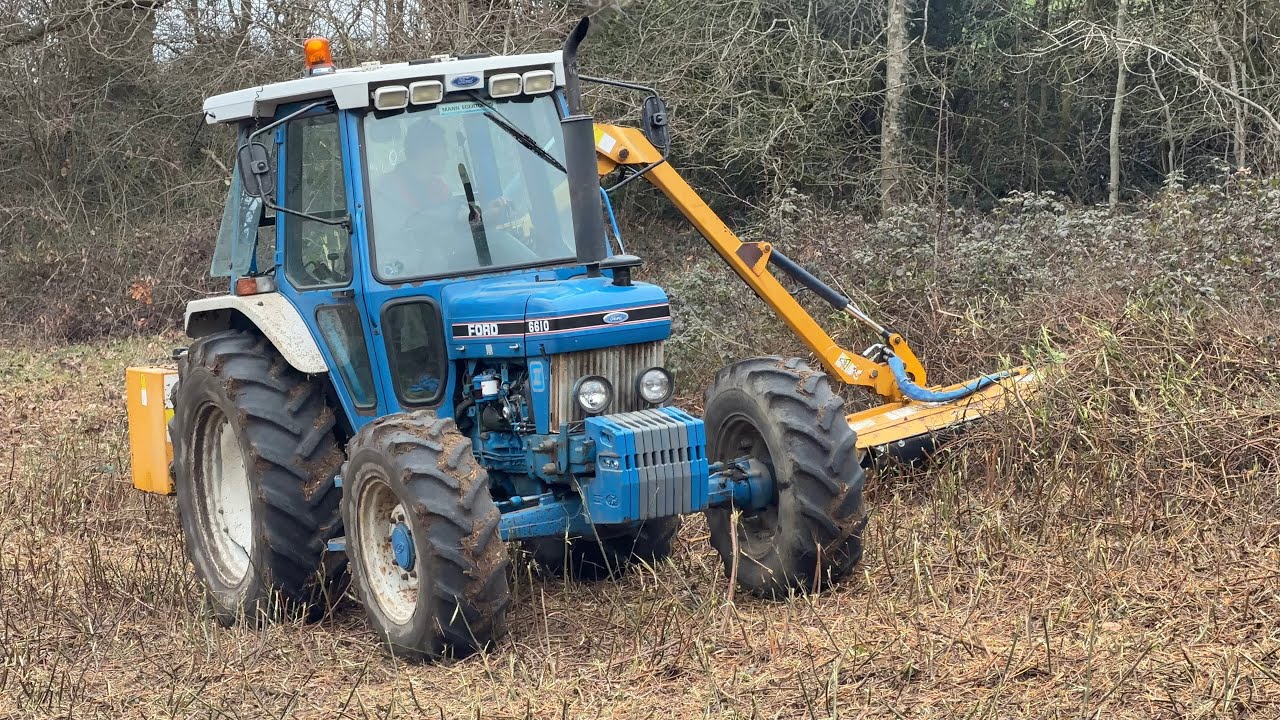 Ford 6610 and Bomford Hedgecutter cutting Brambles 