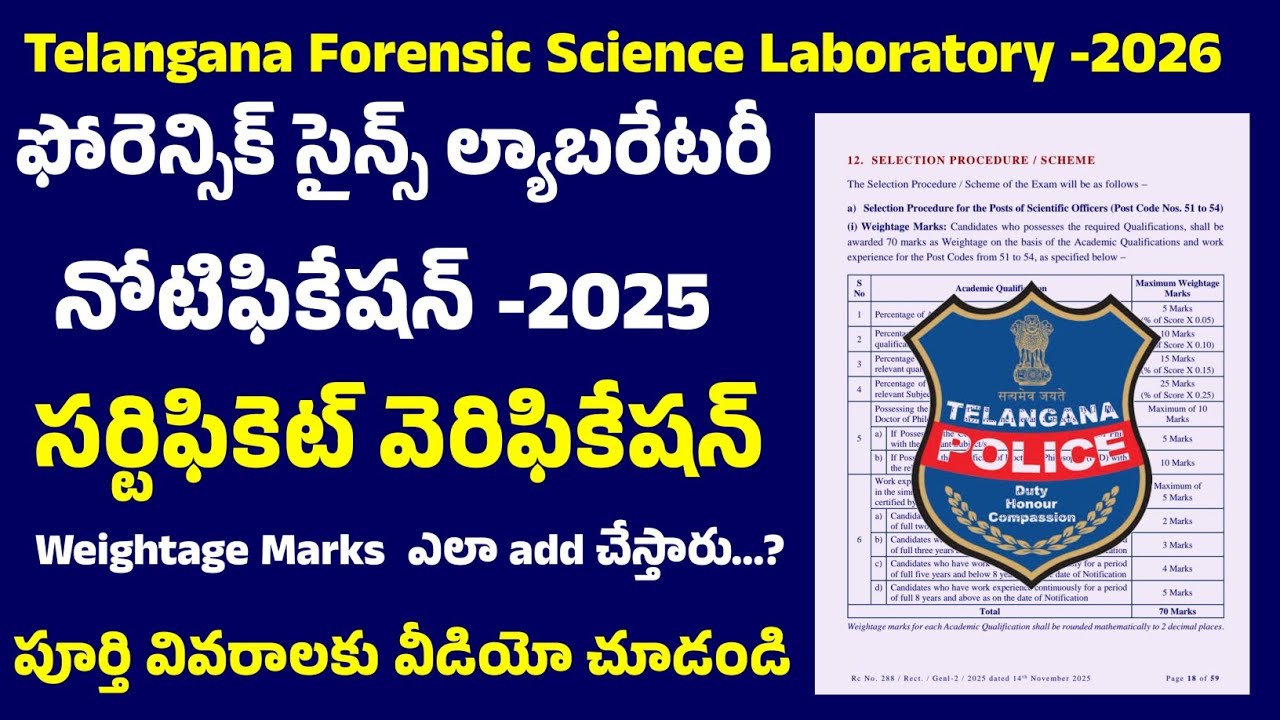 👌 Telangana Forensic Science Laboratory Weightage Marks & Written Exams Scheme 2026