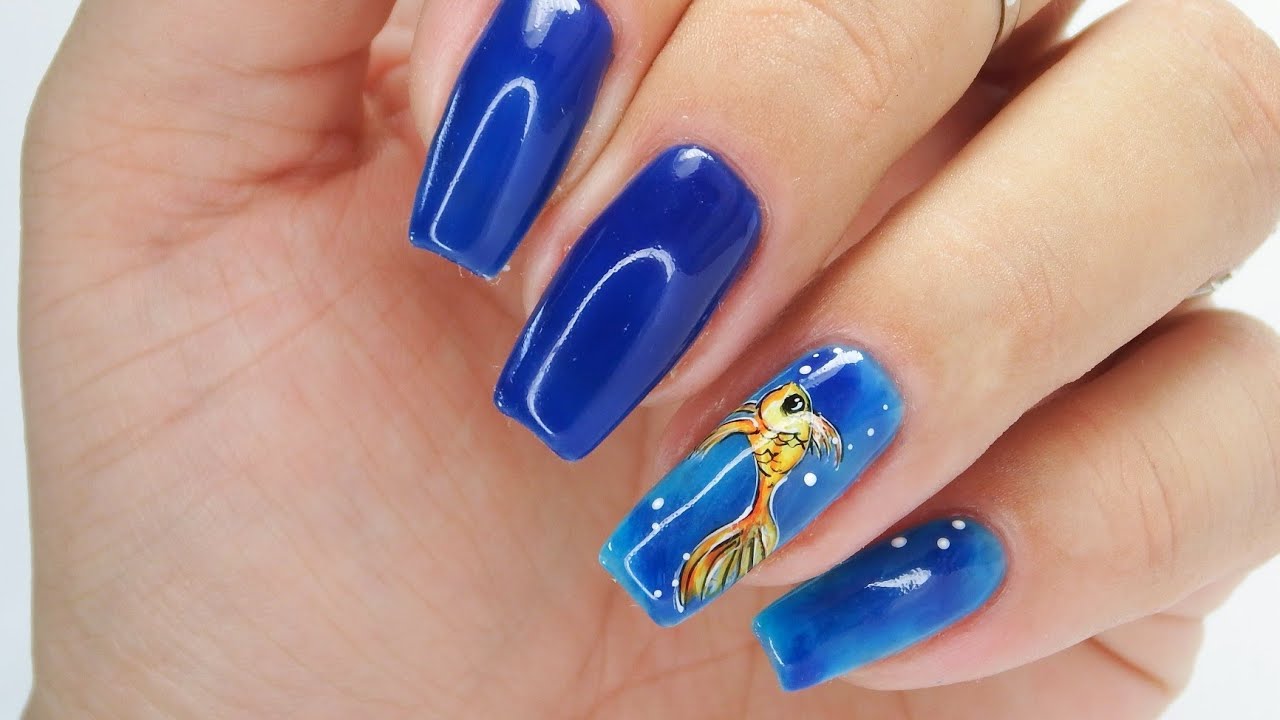Little Gold Fish nails art tutorial / Cuccio