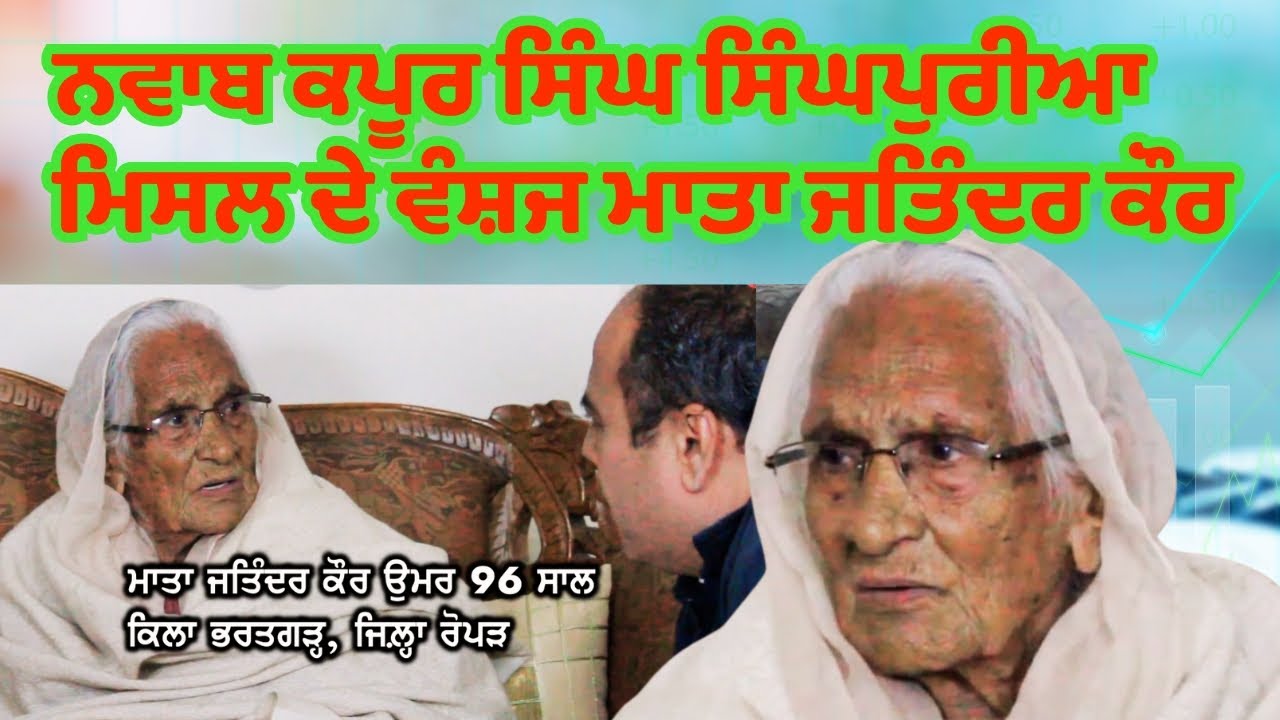 ਕਿਲਾ ਭਰਤਗੜ੍ਹ ਨਵਾਬ ਕਪੂਰ ਸਿੰਘ ਸਿੰਘਪੁਰੀਆ ਮਿਸਲ ਦੇ ਵੰਸ਼ਜ ਮਾਤਾ ਜਤਿੰਦਰ ਕੌਰ ਬਰਕਰਾਰ ਹਨ ਖਾਨਦਾਨੀ ਕਦਰਾਂ ਕੀਮਤਾਂ