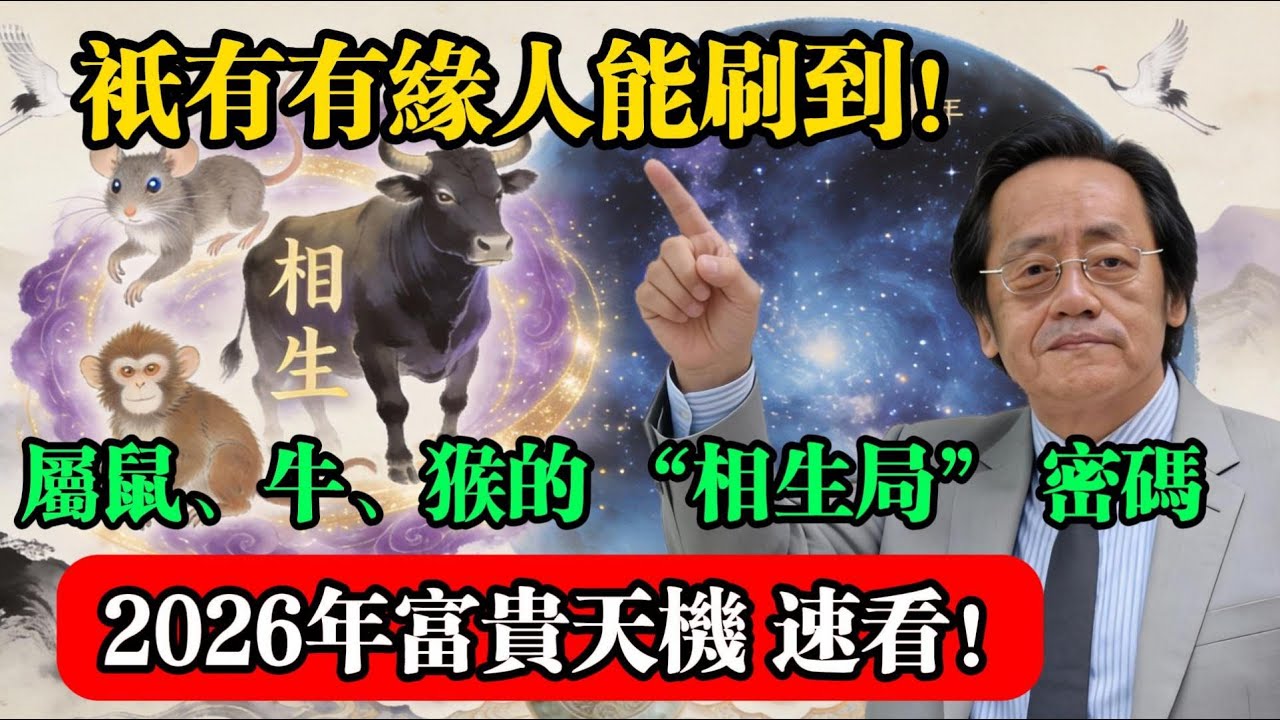 只有有緣人能刷到！屬鼠、牛、猴的 “相生局” 密碼，2026年富貴天機，速看！#倪海廈 #屬鼠運勢 #屬牛運勢 #屬猴運勢 #2026丙午年 #三合貴人 #生肖相生 #命理開運 #易經智慧 #富貴天機
