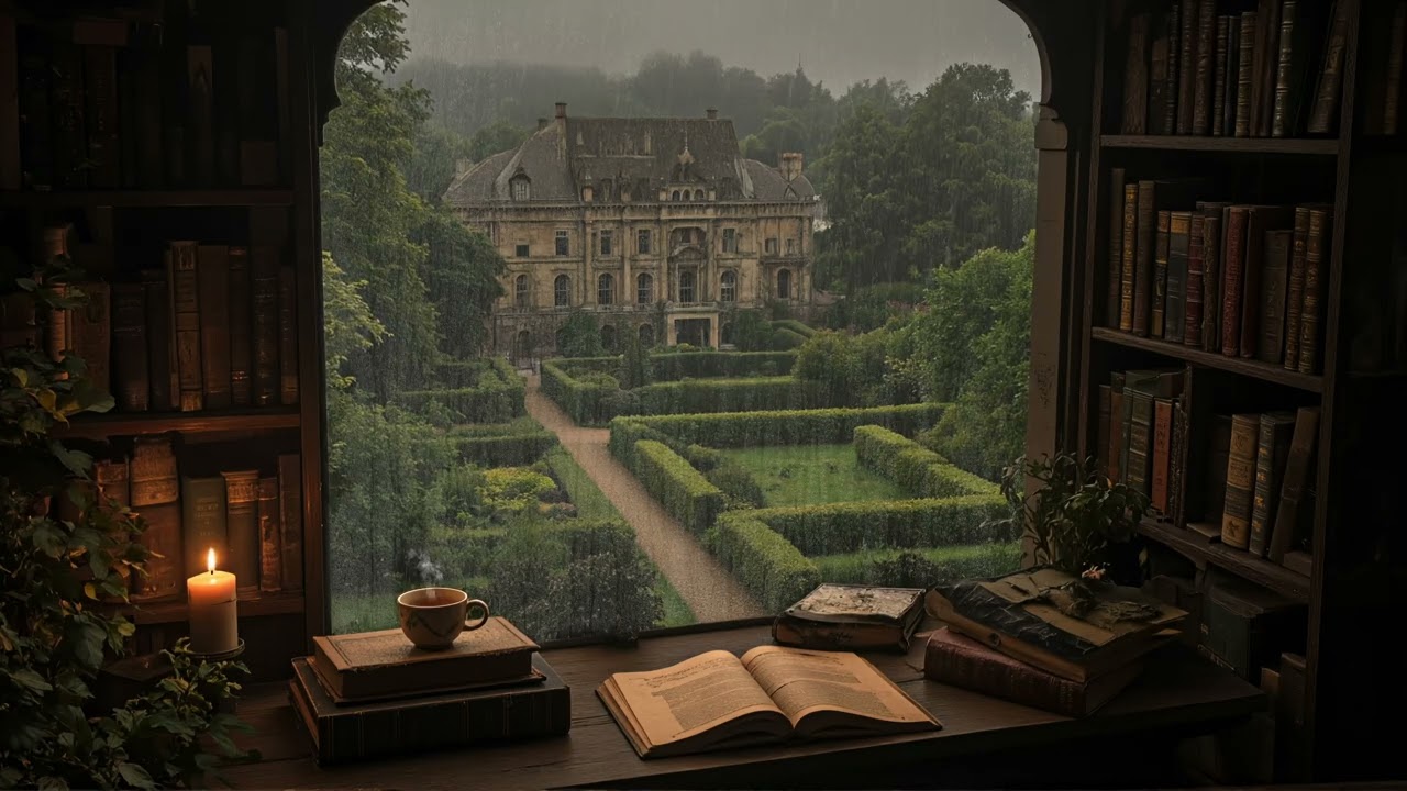 Dark Academia Piano Music with Rain Sounds | Gothic Reading Library Ambience | Study Music