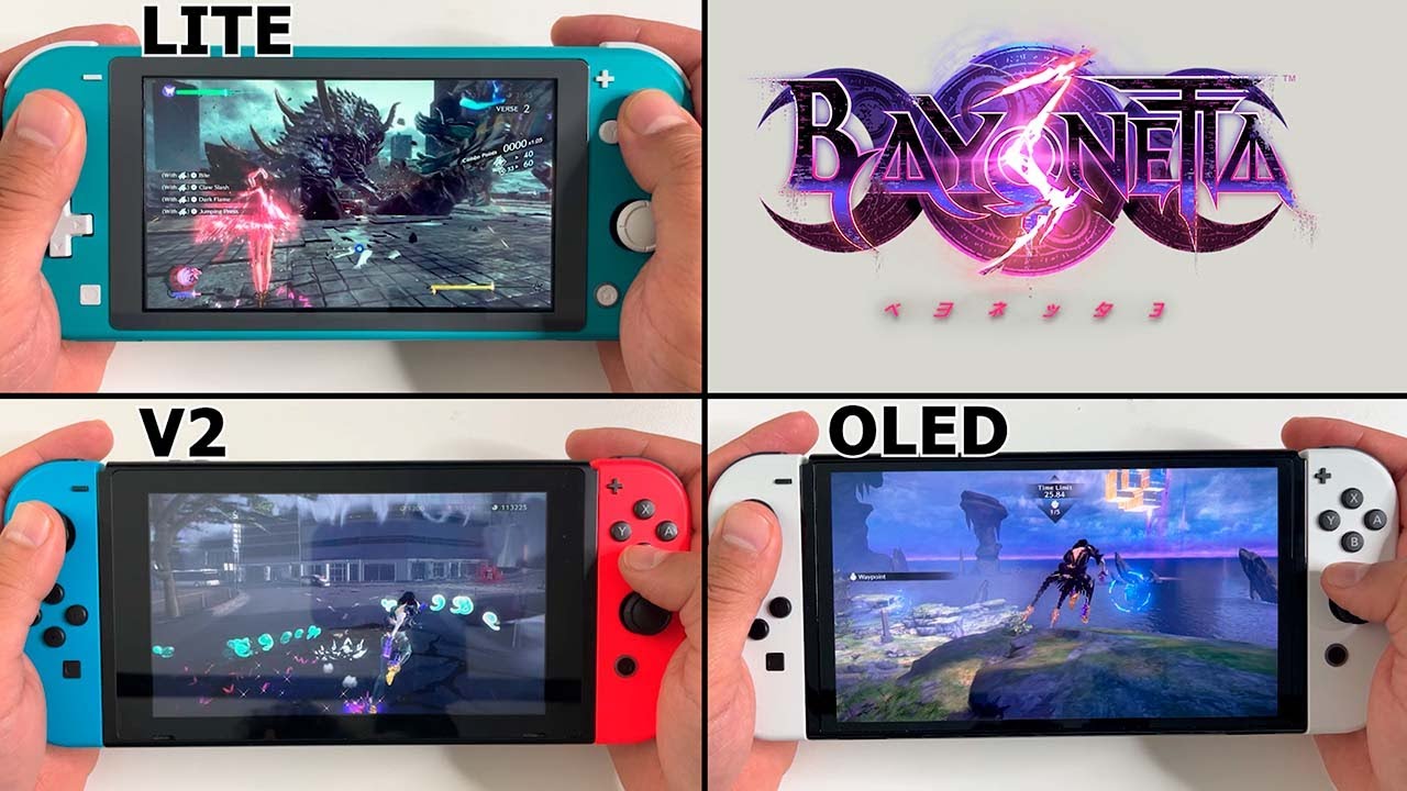 Battery Life of Bayonetta 3 on Nintendo Switch LITE vs. Standard V2 vs. OLED