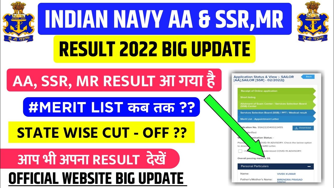 NAVY SSR/MR MERIT LIST 2022,NAVY SSR/AA CUT OFF 02/2022,NAVY MR CUT OFF 2022,NAVY WEBSITE BIG UPDATE