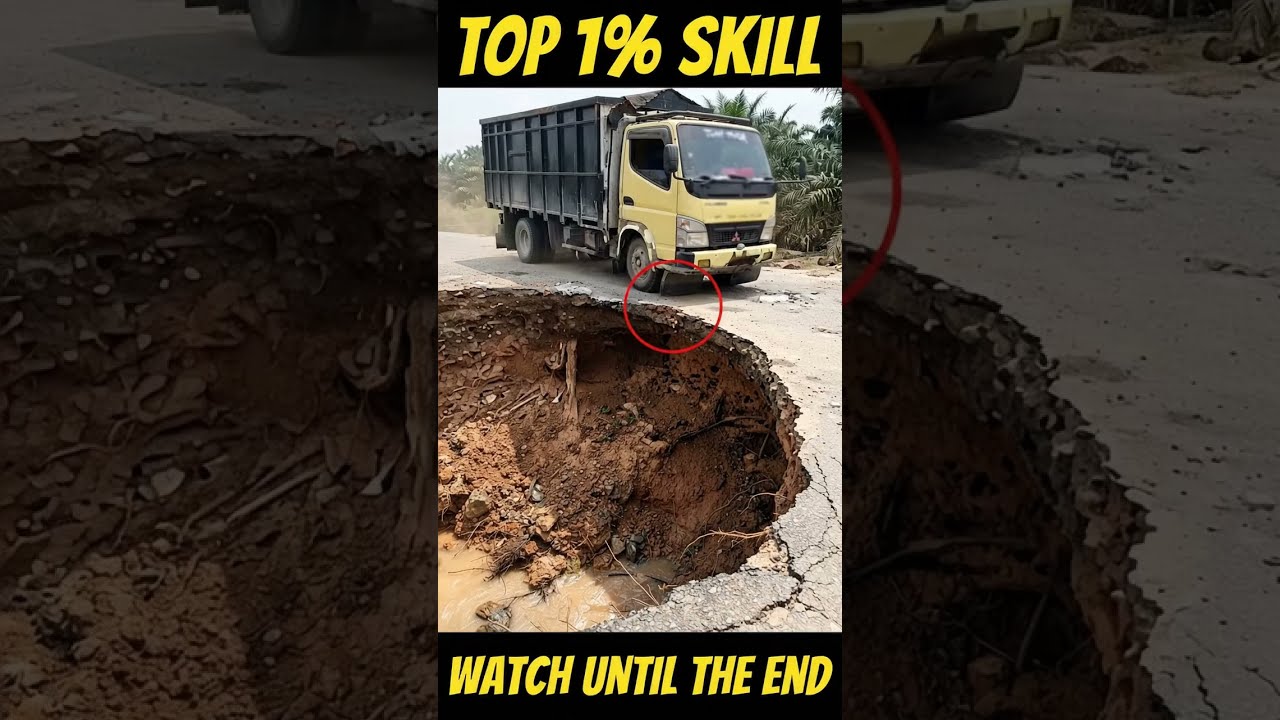 This Truck Nearly Disappeared Into a Sinkhole #Shorts #TruckVideo #RoadCollapse #Sinkhole