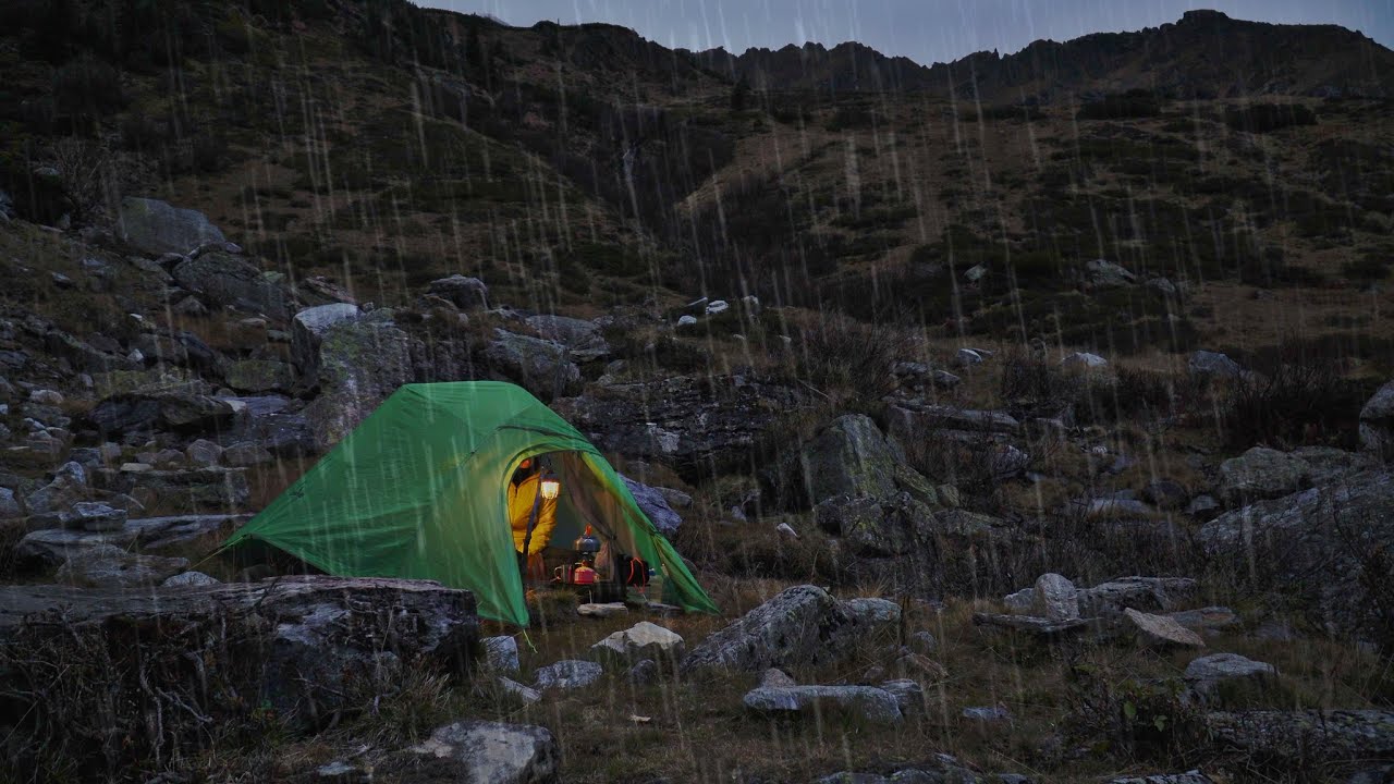 NOT SOLO CAMPING in RAIN by RIVER & LAKE Austria Alps [ comfort tent setup with enough food | ASMR ]