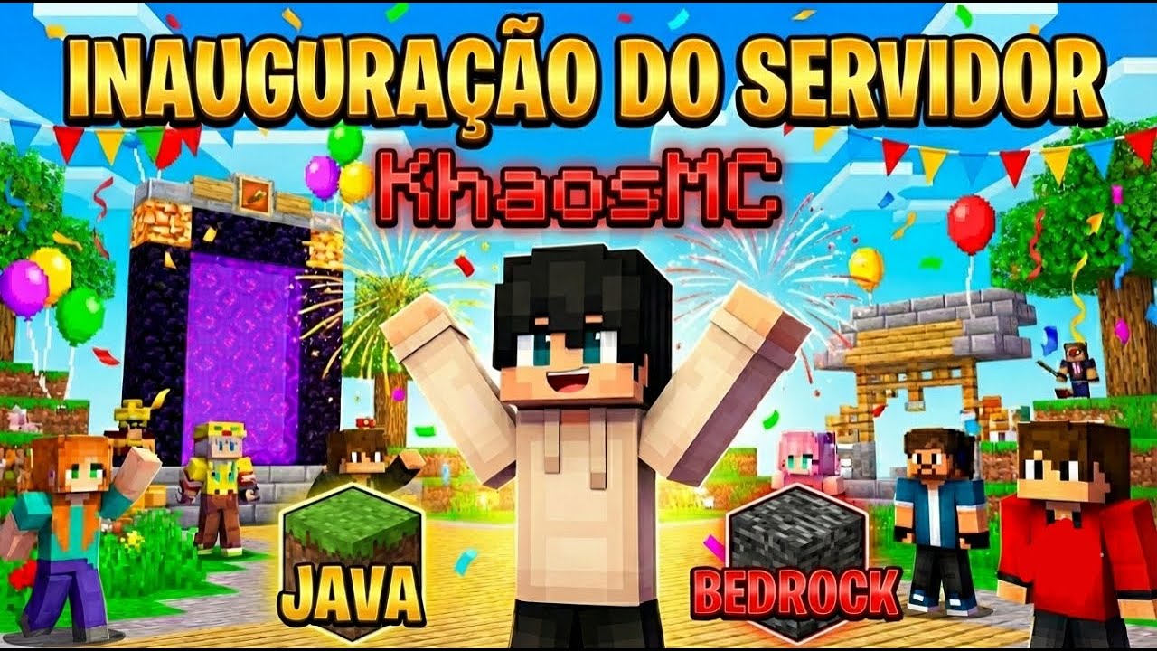 🔴VENHA JOGAR COMIGO!!!!  INAUGURAÇÃO DO MEU SERVIDOR! - KHAOS MC (JAVA E BEDROCK)