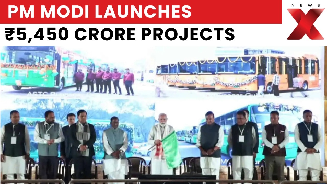 PM Modi Launches ₹5,450 Crore Assam Projects, Flags Off 50 e-Buses for Bhavnagar