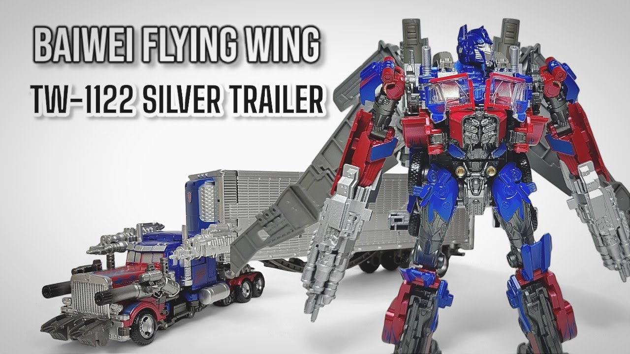 DARK OF THE MOON OPTIMUS PRIME | BAIWEI FLYING WING TW-1122 SILVER TRAILER + WEAPON PACK