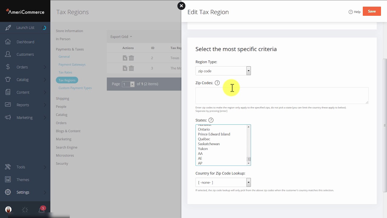 Tax Regions Rates