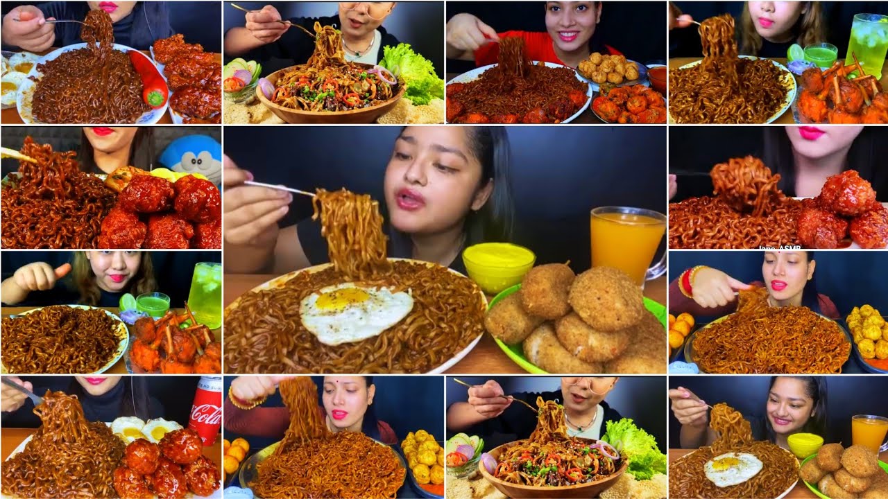 Asmr Eating Black Bean Noodles with Fried Chicken 🍗 Food Compilation 😋 Indian Mukbang Show 😍