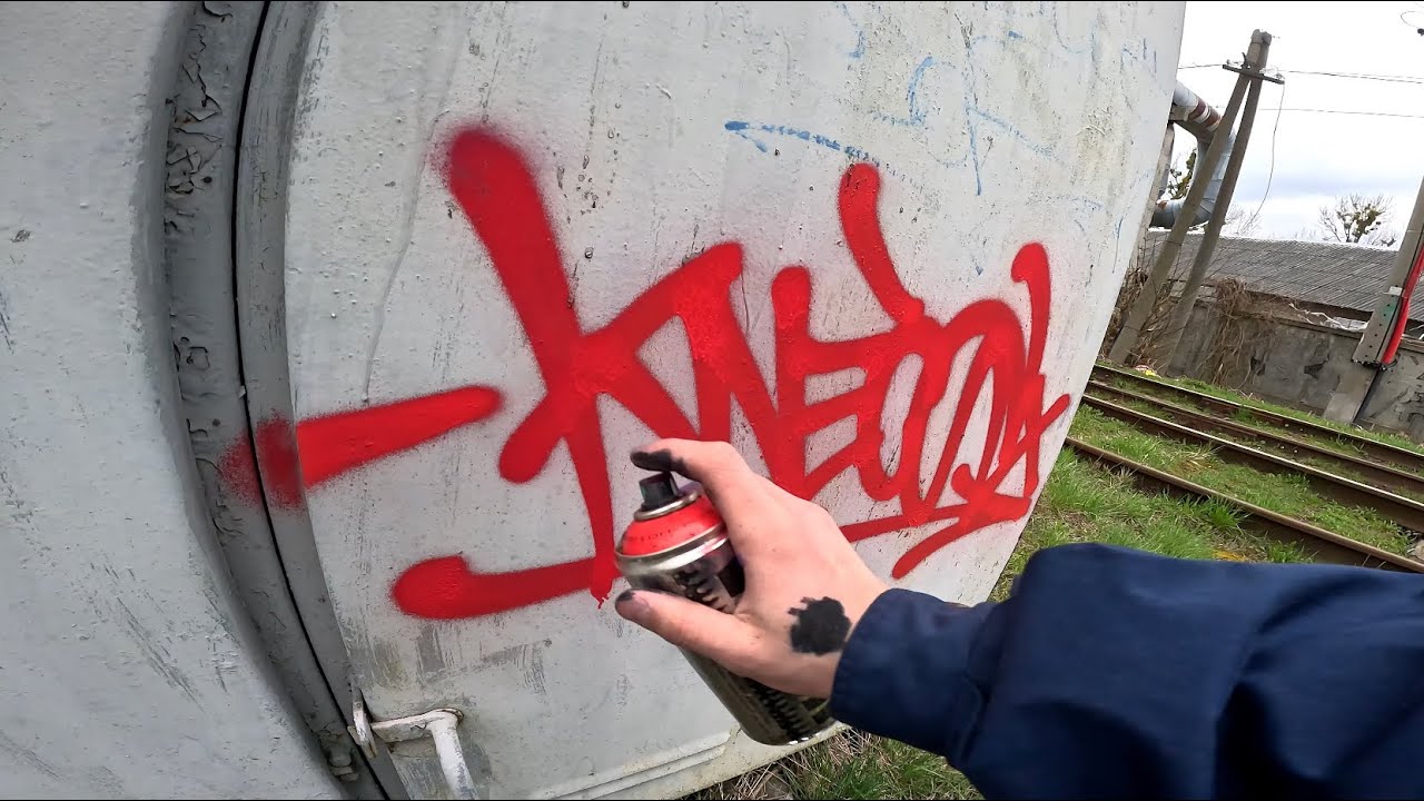 Graffiti Tagging . Ny fat cap Purple and Red Outlines + Lot of Tags .