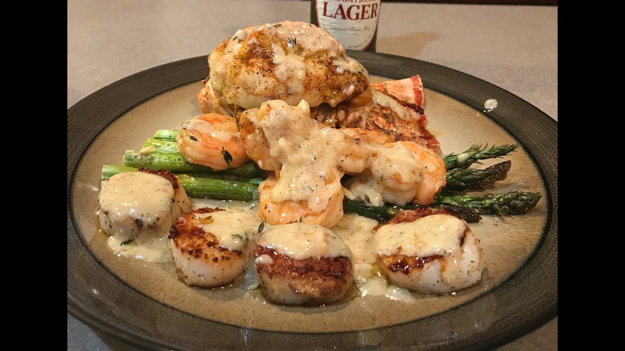 Lobster Shrimp Scallops and Asparagus to die for
