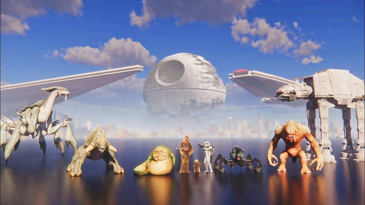 Star Wars creatures & Starships size comparison | 3D animation