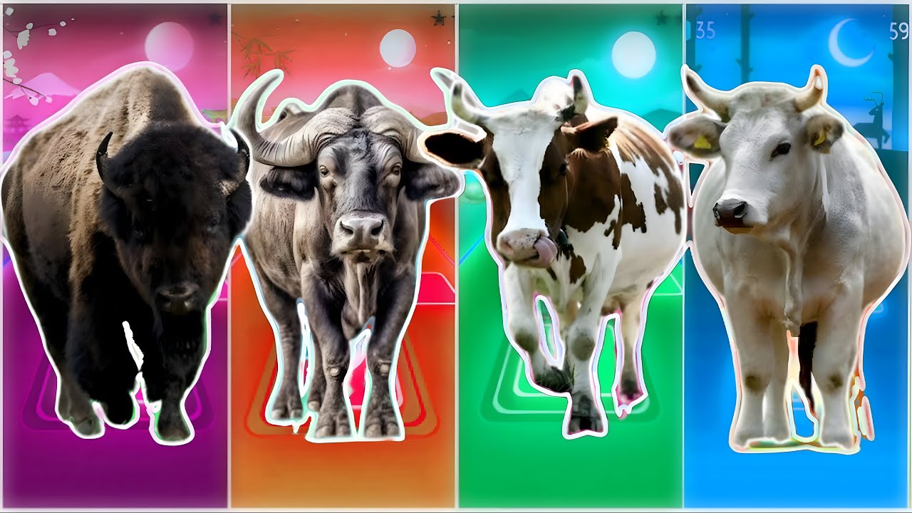 Funny Cow 🐄🆚 Funny Bull 🐂🆚 Funny Buffala 🐂🆚 Funny Bison 🦬|Coffin Dance Remix | Tiles Hop 2025