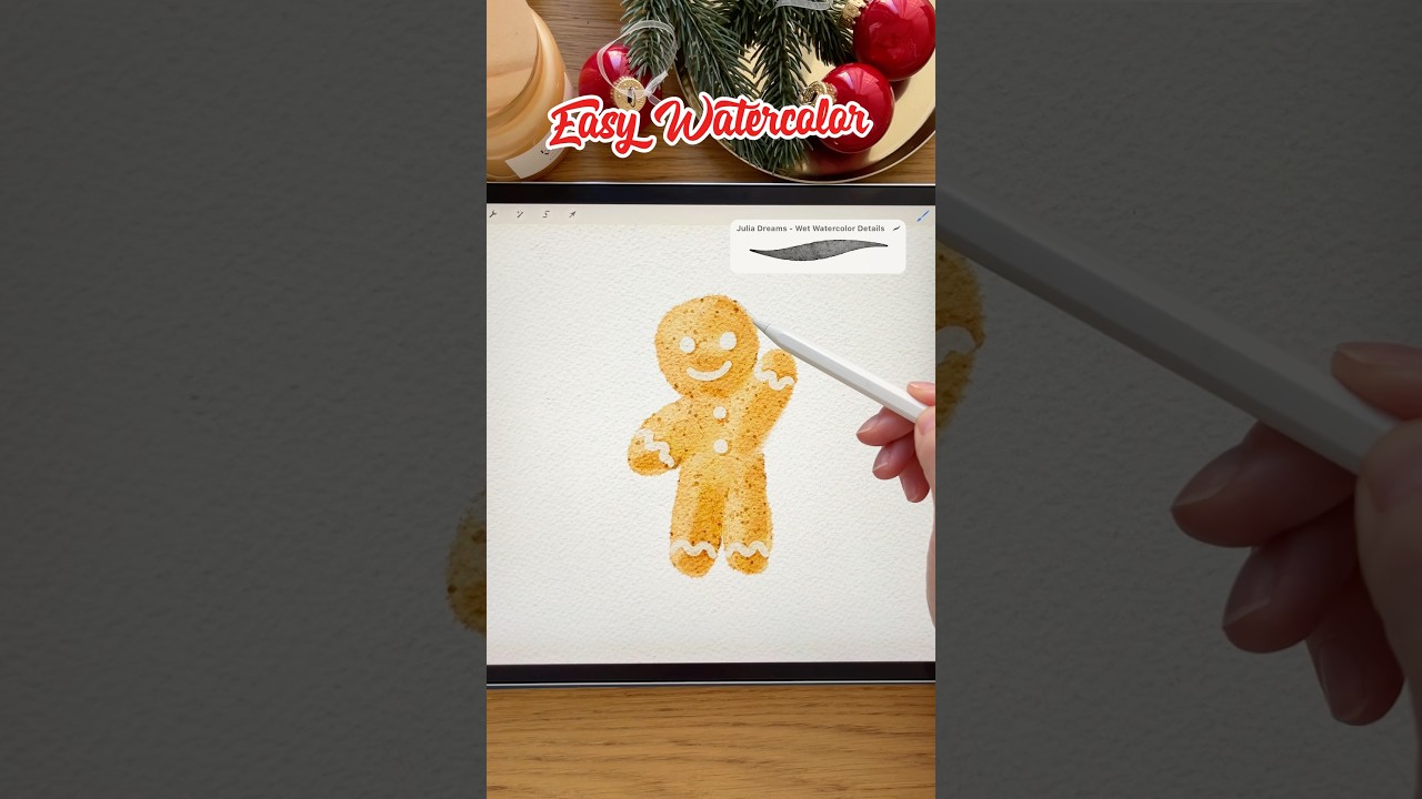 Easy Watercolor: Let&rsquo;s Draw a Gingerbread Man ✏️ #christmas #procreate #watercolor