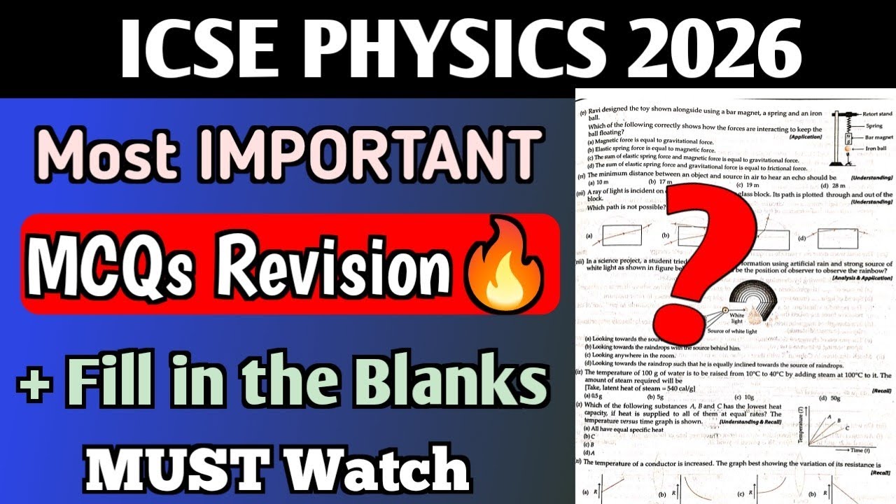 ICSE 2026 PHYSICS | Most Expected MCQs and Short Questions🔥 | Class 10 | MUST WATCH 