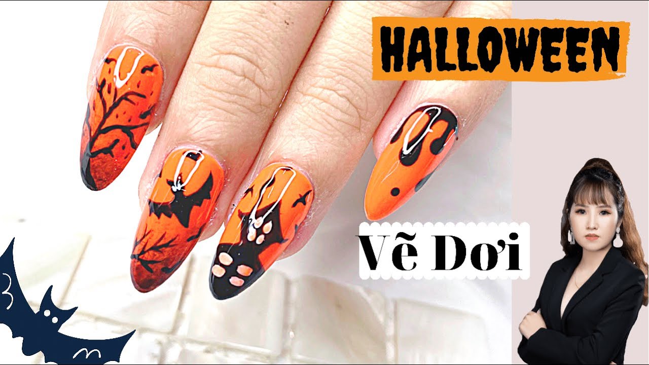 Vẽ khu rừng Dơi Halloween nail - Mẹo cho bạn mới học siêu nhanh | Kelly nails