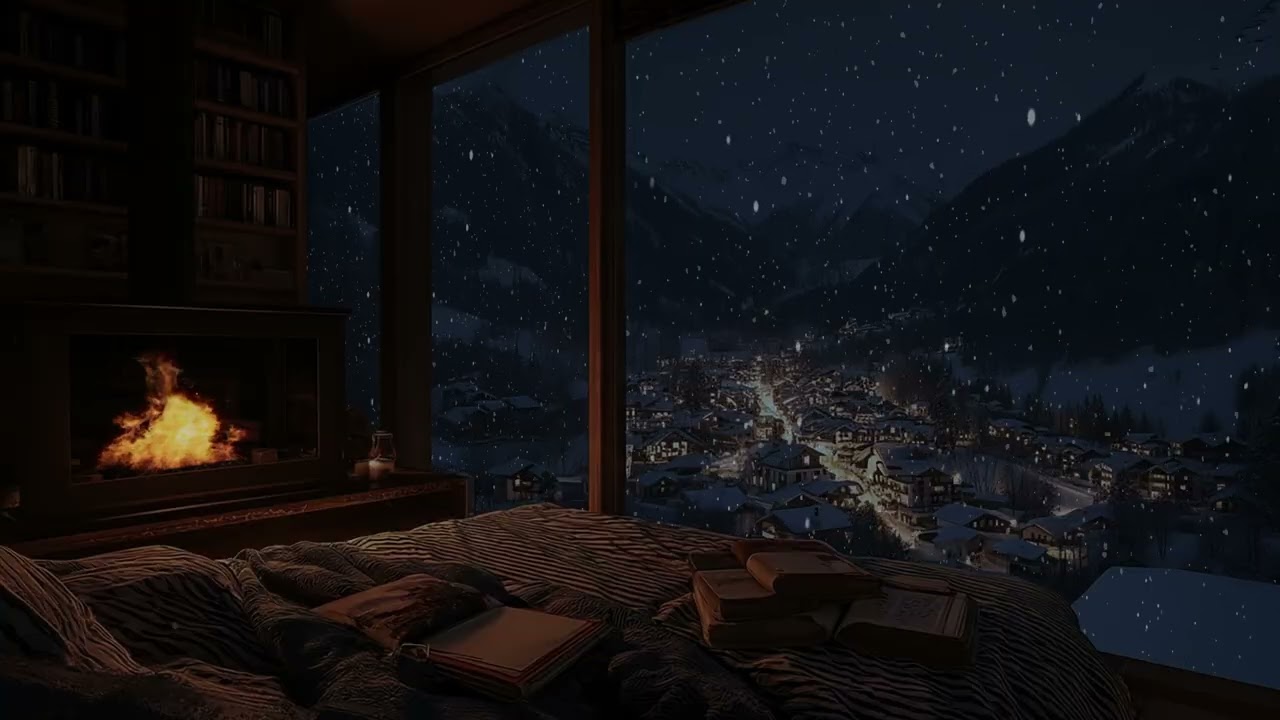 Heavy Snowfall Cabin Ambience 2026 ❄️ Cozy Fireplace Crackling for Deep Sleep | 3 Hours