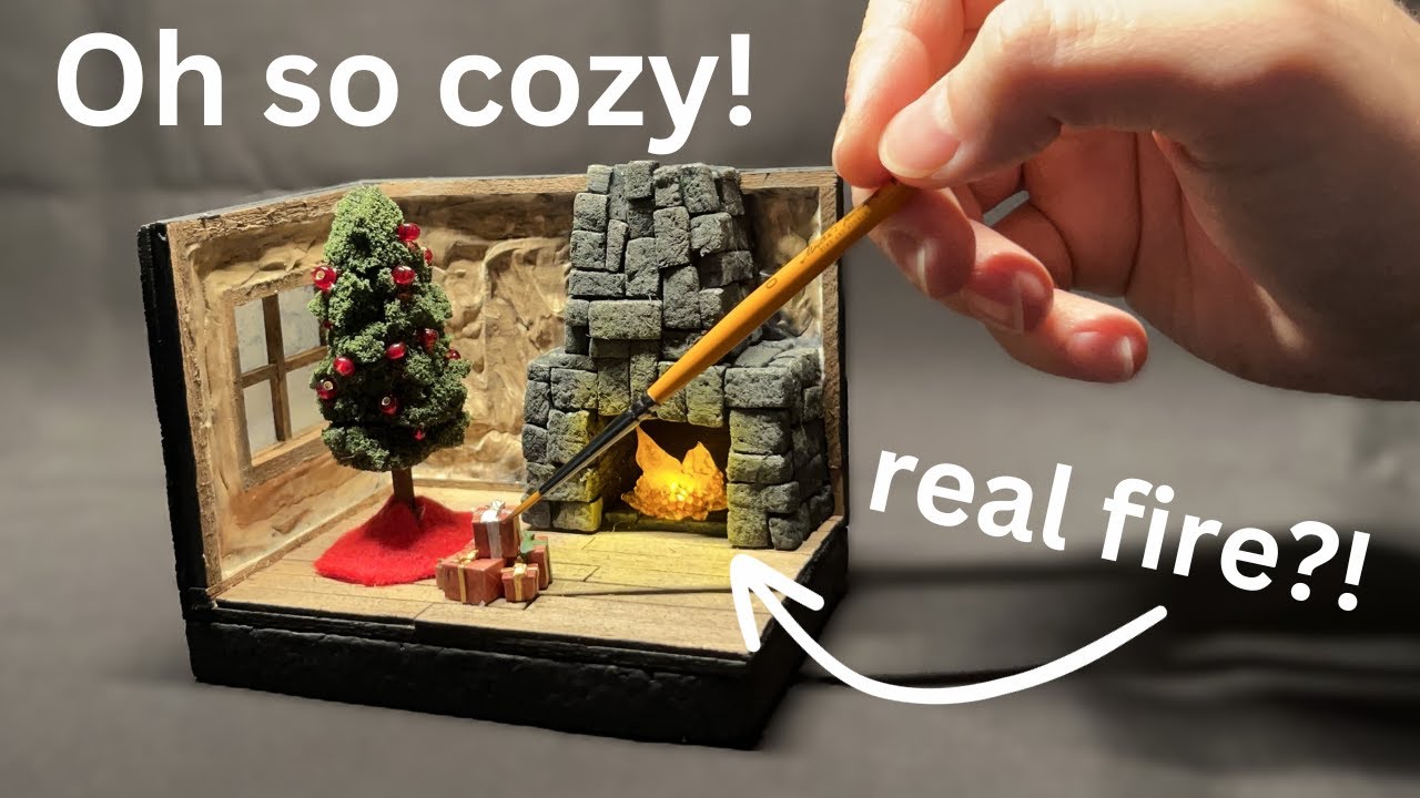 Cozy Christmas diorama with working fireplace!