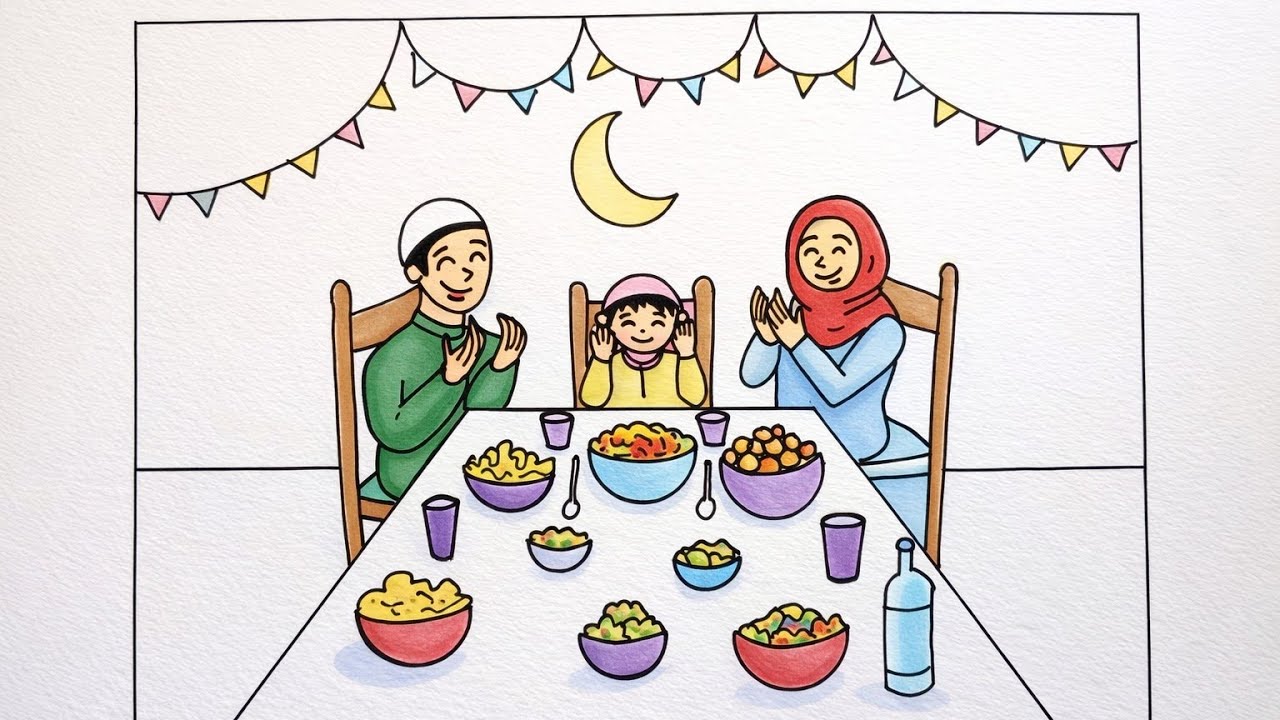 رسم سهل عن شهر رمضان 2026خطوة بخطوة|رسم هلال رمضان 2026| رسومات رمضان كريم| easy draw ramadan kaream