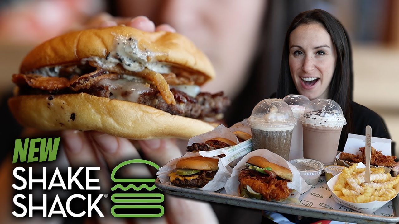 Shake Shack NEW MENU Review // Black Truffle Burgers, Chicken Bites, Cherry Blossom Shakes, & More