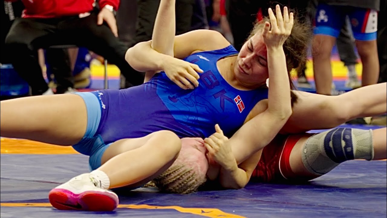 U20 Saga Svensson (SWE) vs Mirijam Lindas Hansen (NOR) 65kg. Womens wrestling tournament. B-cam-man