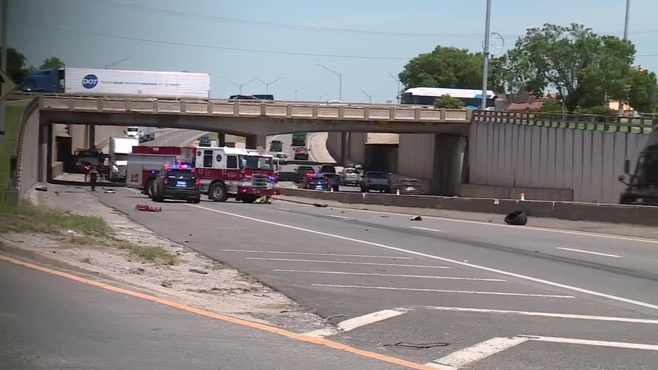 Person dies after going off road, crashing into semi-trailer on I-35 in northeast Oklahoma City