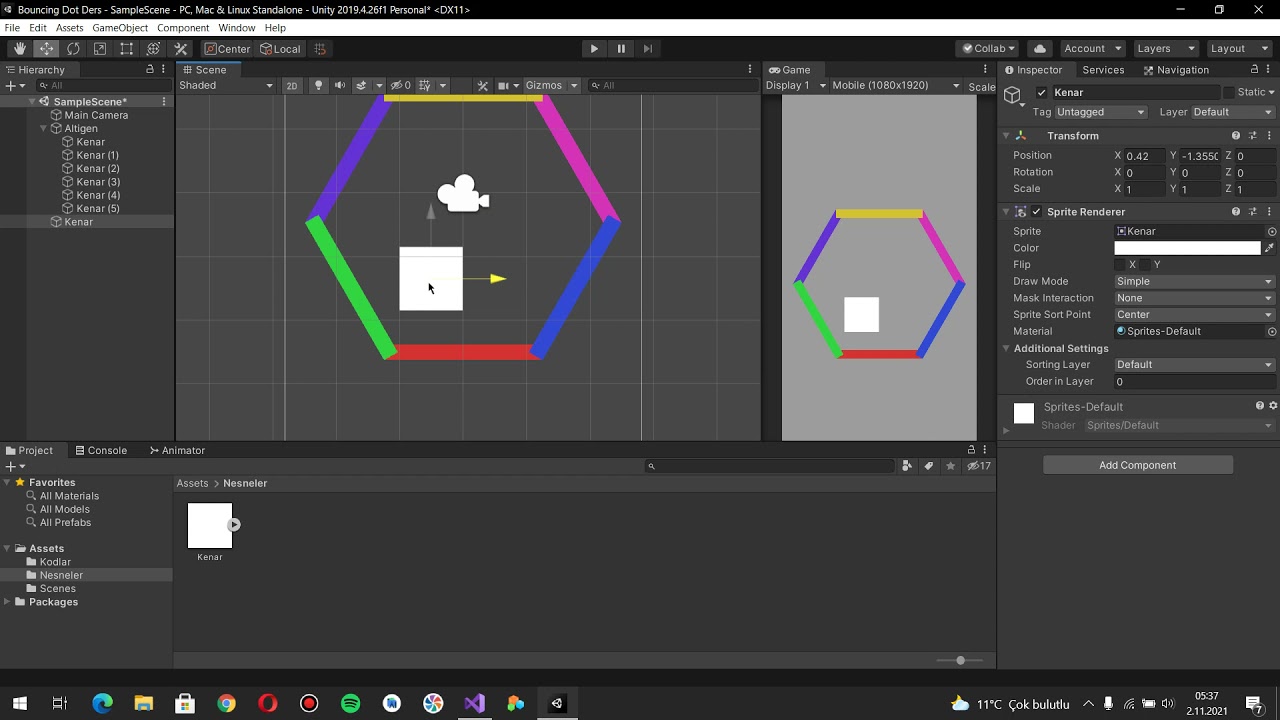 Unity | Bouncing Dot Ders 3 | Altıgenin Dönüş İşlemleri
