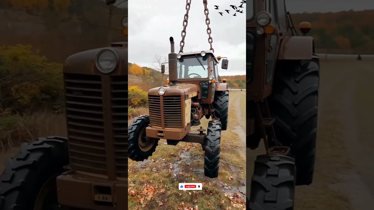 🚜 Chained Tractor in the Sky #RustyTractor #CreepyVideo #AbandonedPlaces #trending #viralvideo #ai