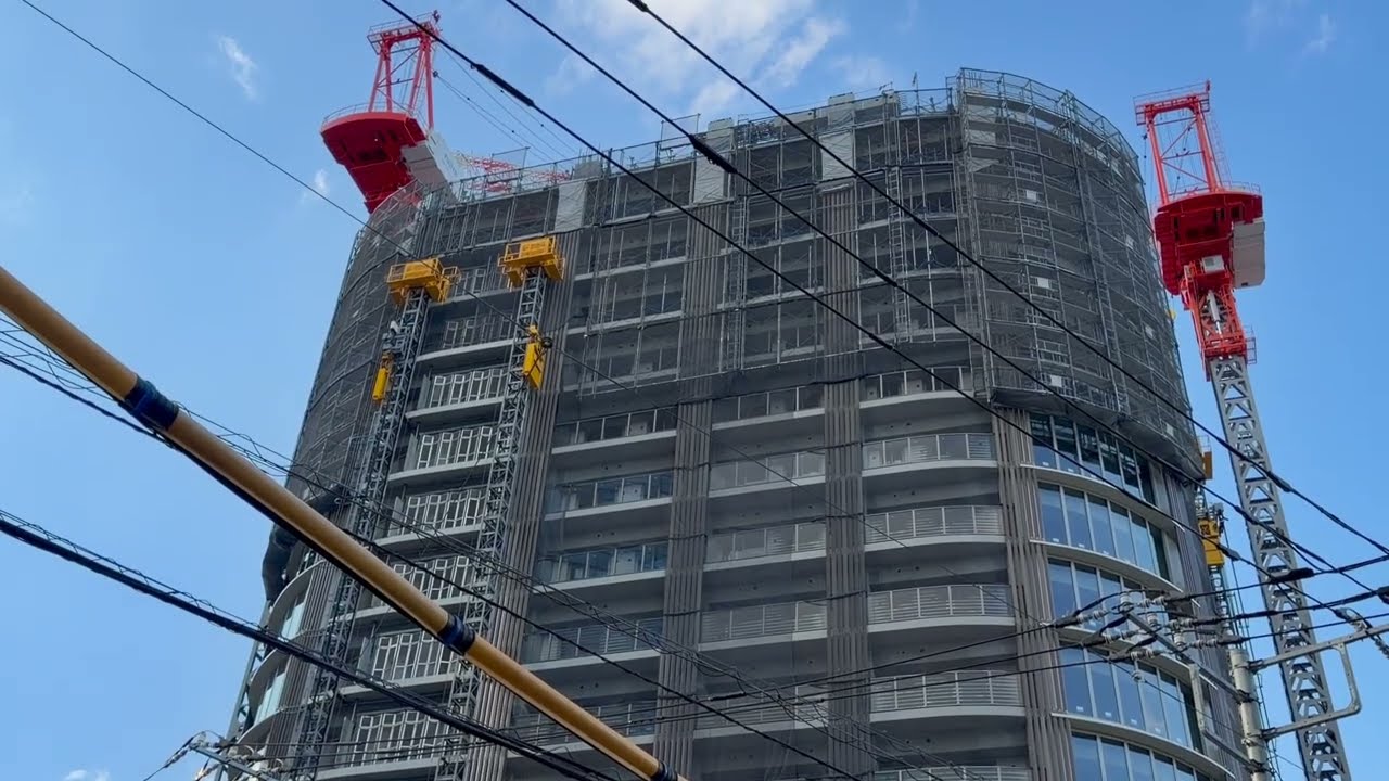 サウス棟16階付近施工中のツインタワー、50階175m「ザ・パークハウス 武蔵小杉タワーズ」の様子 2026年2月1日撮影