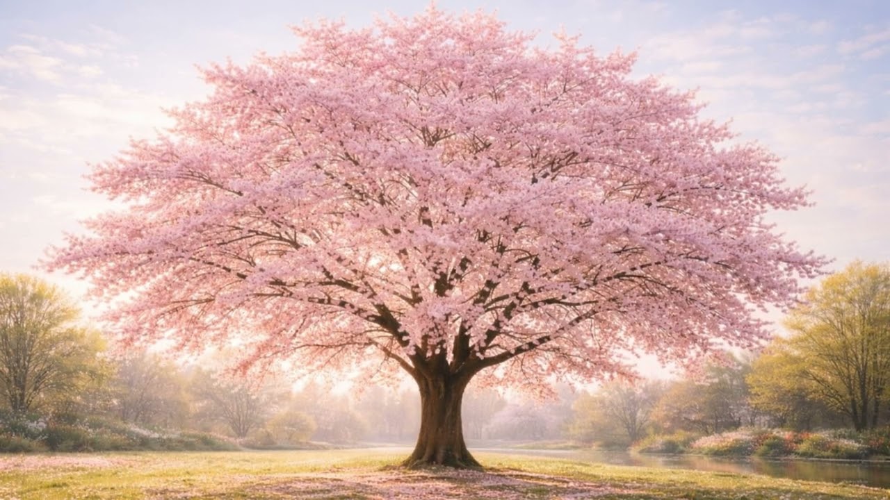 Cherry Blossom Tree Spring Ambient Music | Peaceful Nature Scenery and Soft Breeze (3 Hours)
