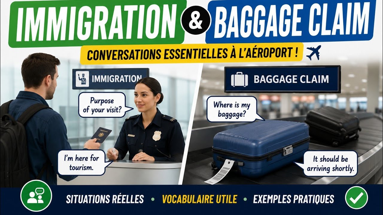 French Airport Immigration Questions and Baggage Claim Questions at the Airport ✈️  Travel French