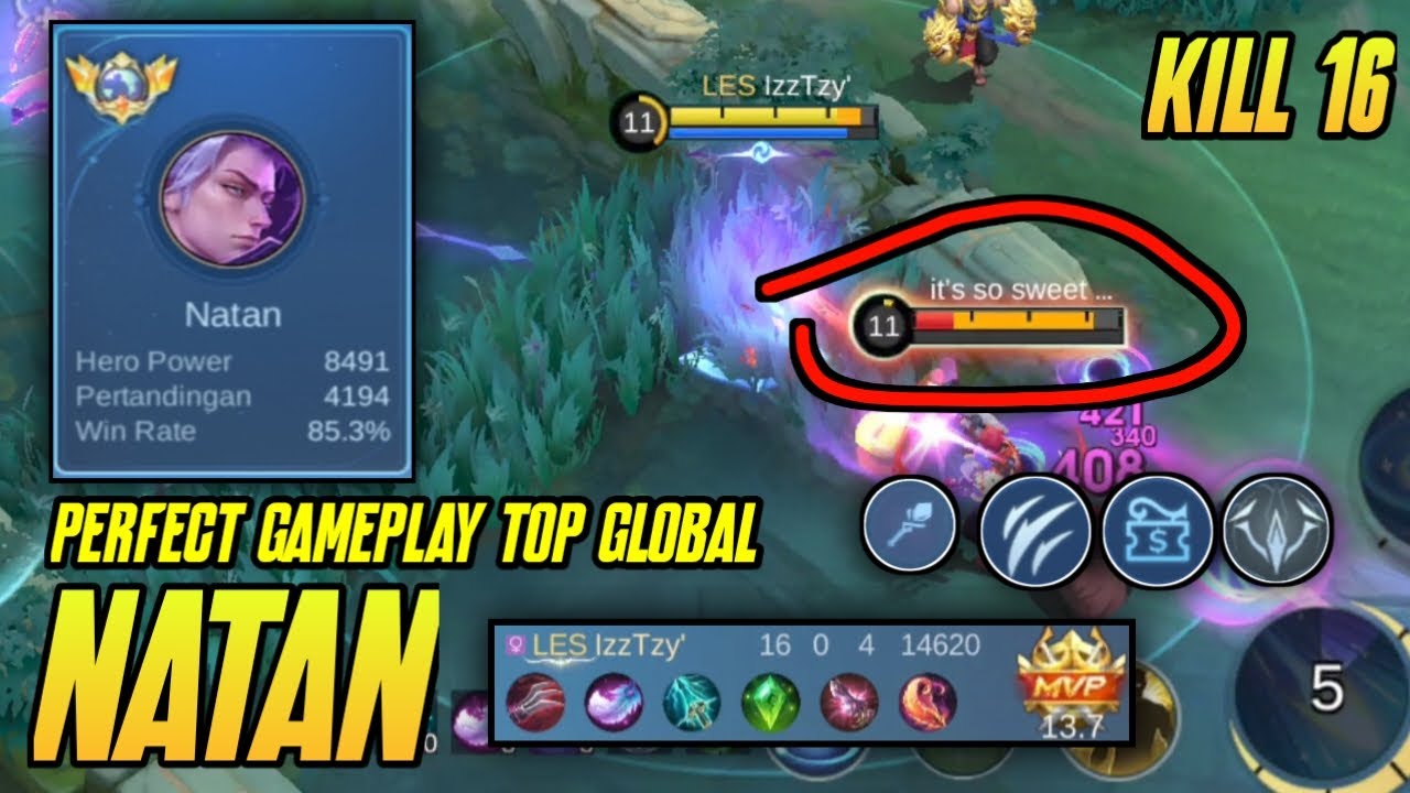 PERFECT GAMEPLAY NATAN TOP GLOBAL KILL 16 - BEST BUILD NATAN 2024 - MOBILE LEGEND