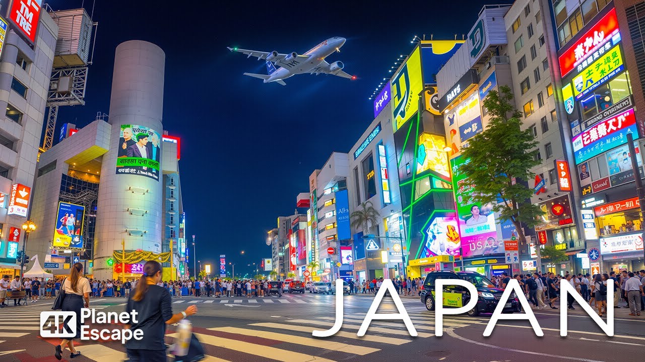 Japan Night Walk 4K | Famous City Streets, Neon Lights, Urban Night Atmosphere & Deep House Chill