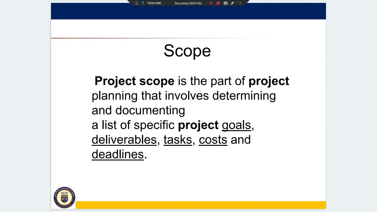IT PROJECT MANAGEMENT LECTURE 4 : PROJECT SCOPE