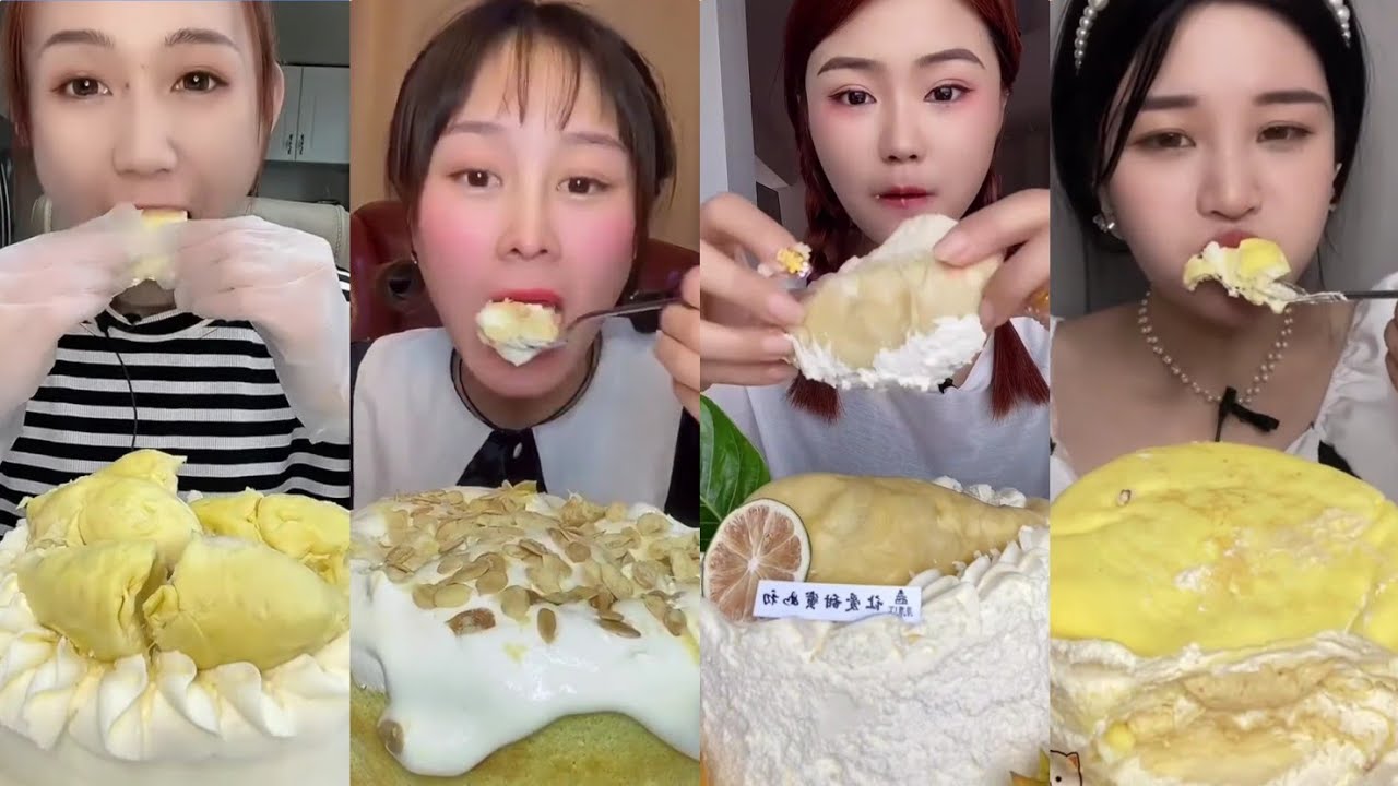 DURIAN CREAM CAKE, LAVA CAKE, CREPE CAKE || *Subtitled* ASMR Chinese Dessert Mukbang 디저트 먹방 吃播