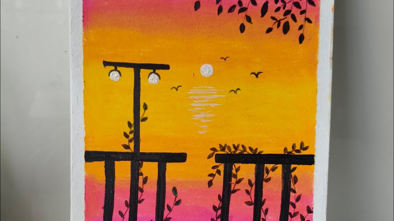 ,😍😱#easy beautiful sunset with oil pastels 
