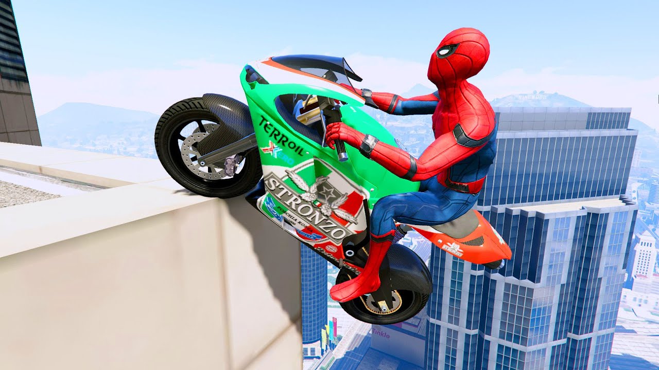 GTA 5 Spiderman Bike Stunts #5 (Spider-Man Jumps Fails Gameplay)