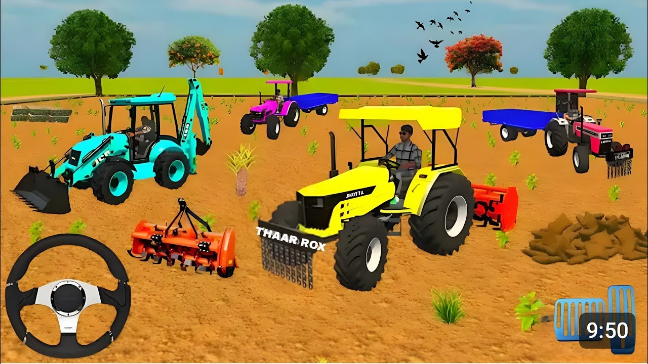 JCB // JHOTTA // ARJUN // SWARAJ // TRAKTOR TROLLEY UNLOADING BORI FROM FARMING 🌾 3D GAM VIDEO 