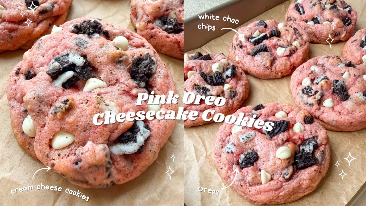 Soft Pink Oreo Cheesecake Cookies 💗 bake with me 