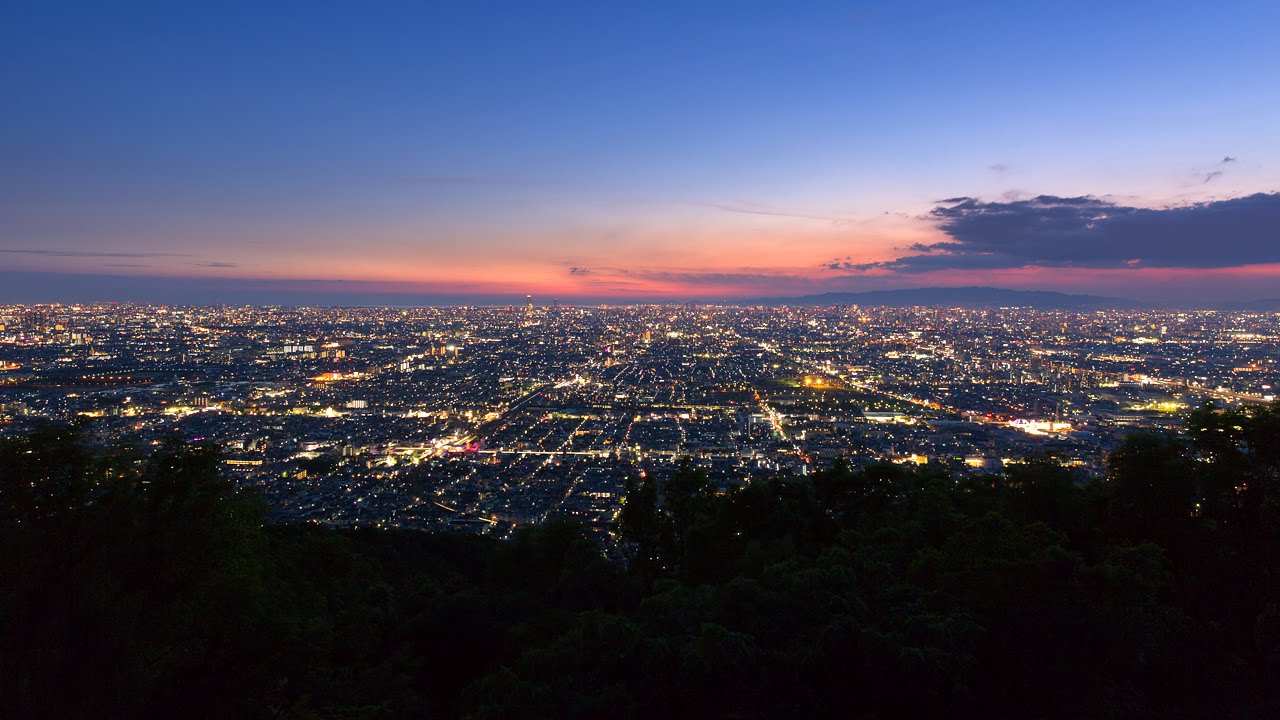 生駒山 なるかわ園地 みはらし休憩所からの大阪夜景 Night View from Miharashi Rest House Mt.Ikoma Osaka Japan