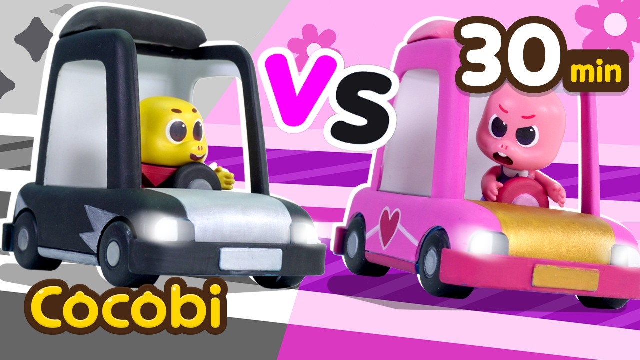 ¡Carrera de carritos! Rosa VS Negro ¿Quién ganará?💗🖤 | Canciones de Color | Cocobi
