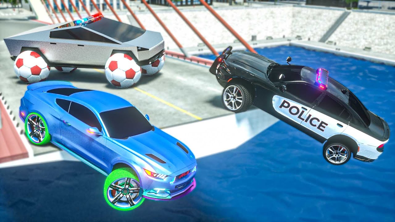 Muscle Car vs Cybertruck - Ball Wheels | Wheel City Heroes USA | Fire Truck Animation